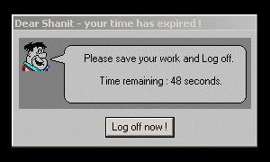 Screenshot of AlaTimer Logoff Message
